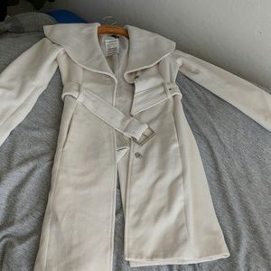 Bebe belted cream shawl collar peacoat